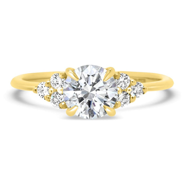 Margot Round Brilliant Cut Trefoil Shoulder Engagement Ring Yellow Gold | Noah James Jewellery.