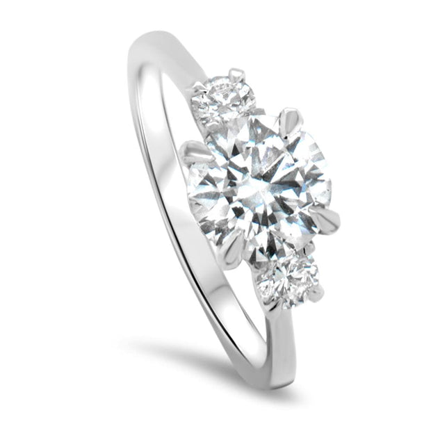 Helena Round Brilliant Cut 3 Stone Engagement Ring Platinum | Noah James Jewellery.
