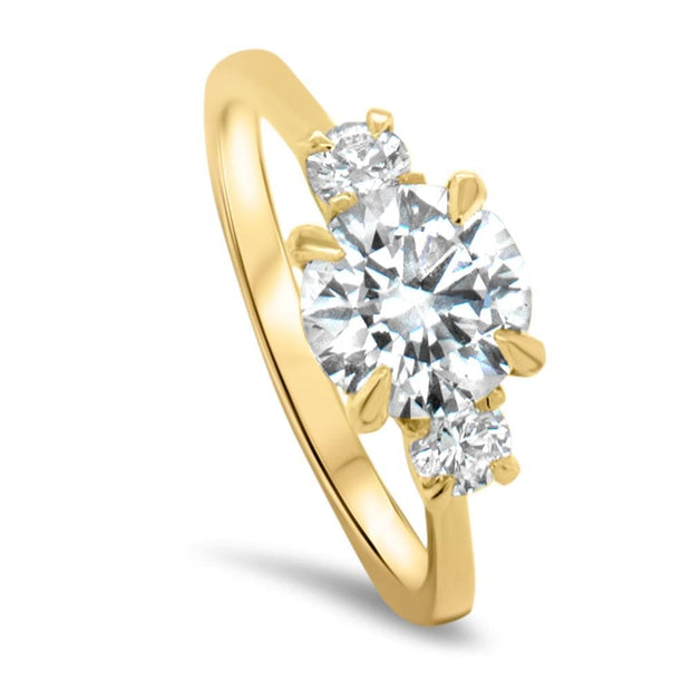 Helena Round Brilliant Cut 3 Stone Engagement Ring Yellow Gold | Noah James Jewellery.