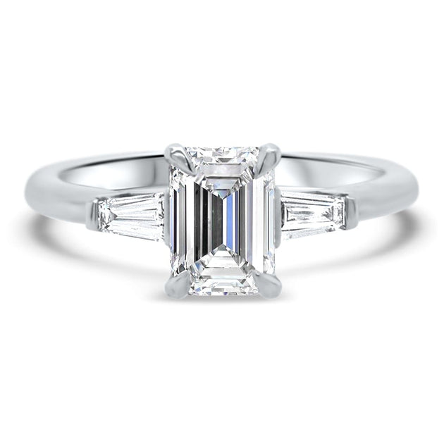 Iris Emerald Cut and Tapered Baguette Engagement Ring Platinum