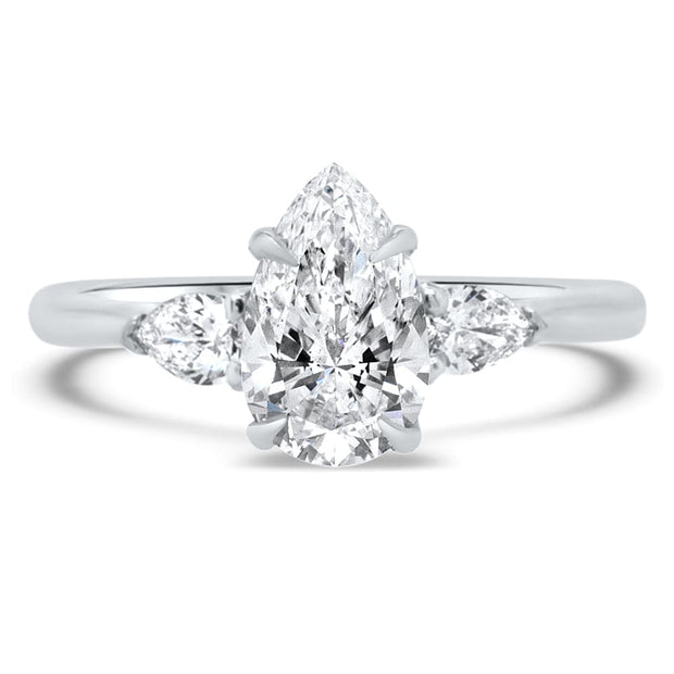 Flora 3 Stone Pear Shape Engagement Ring Platinum | Noah James Jewellery.
