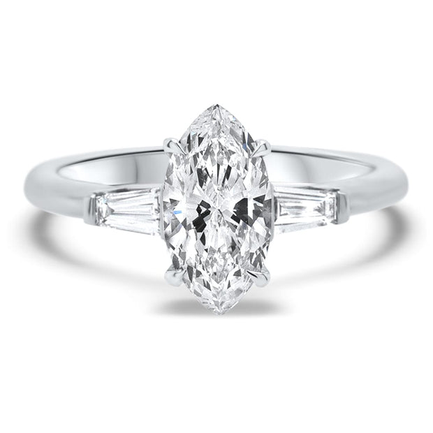 Iris Marquise Cut and Tapered Baguette Engagement Ring Platinum | Noah James Jewellery.