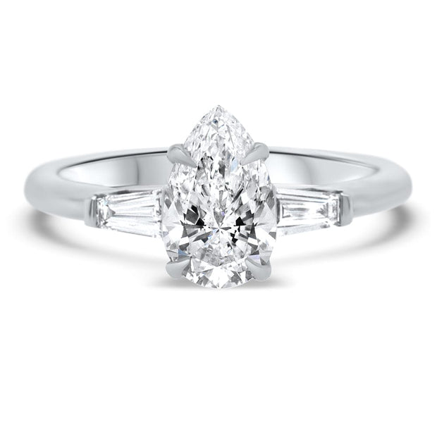 Iris Pear Shape and Tapered Baguette Engagement Ring Platinum | Noah James Jewellery.