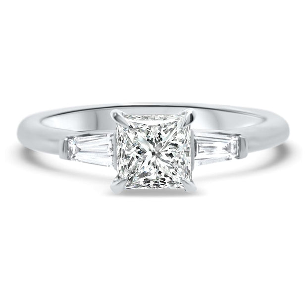 Iris Princess Cut and Tapered Baguette Engagement Ring Platinum | Noah James Jewellery.