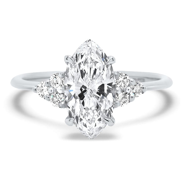 Margot Marquise and Round Brilliant Cut Trefoil Shoulder Engagement Ring Platinum | Noah James Jewellery.
