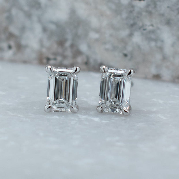 Noah James Jewellers Manchester In Stock Earring Celeste Emerald Cut Claw Set Lab-Grown Diamond Earrings 1.00ct 18ct White Gold Lab Grown Diamond Moissanite