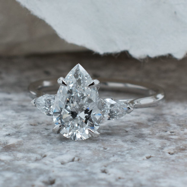 Flora Pear Shaped 3 Stone Lab Grown Diamond Engagement Ring 1.50ct Platinum