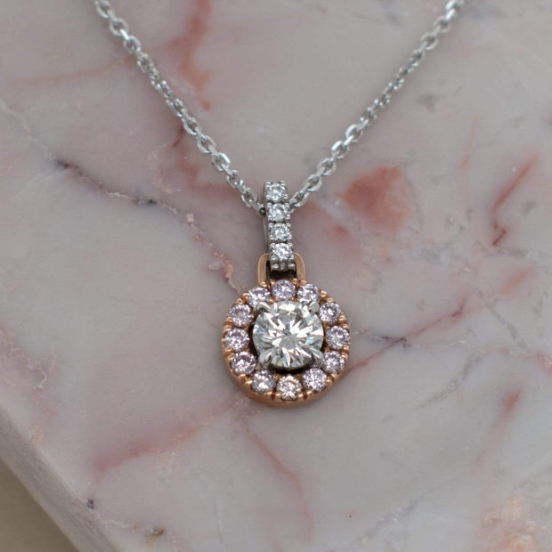 Pink Diamond Halo Pendant | Noah James Jewellery.