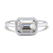 Rosa Emerald Cut East West Rubover Solitaire Engagement Ring Platinum | Noah James Jewellery.
