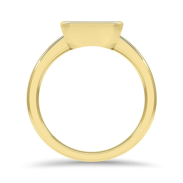 Rosa Emerald Cut East West Rubover Solitaire Engagement Ring Yellow Gold | Noah James Jewellery.