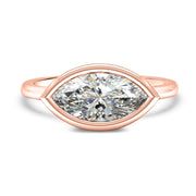 Rosa Marquise Cut East West Rubover Solitaire Engagement Ring Yellow Gold | Noah James Jewellery.