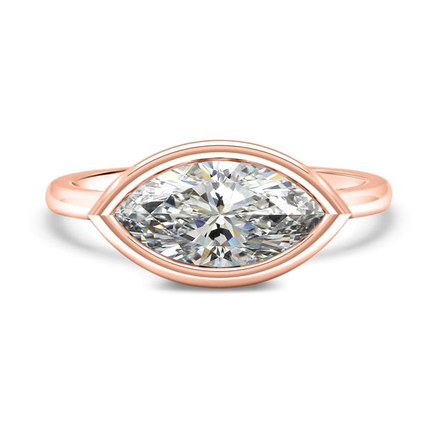Rosa Marquise Cut East West Rubover Solitaire Engagement Ring Yellow Gold | Noah James Jewellery.