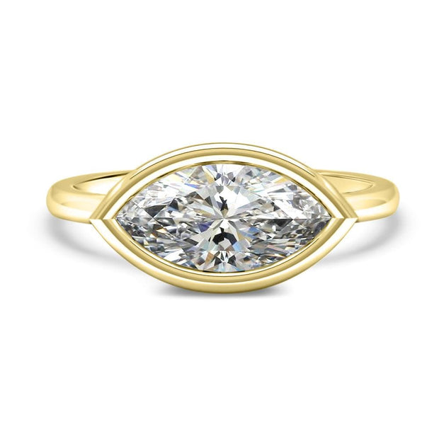 Rosa Marquise Cut East West Rubover Solitaire Engagement Ring Yellow Gold | Noah James Jewellery.