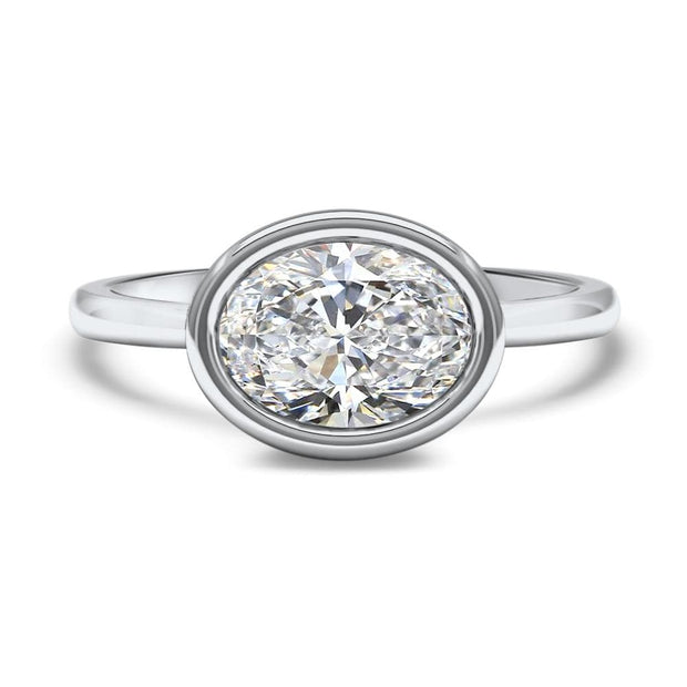 Rosa Oval Cut East West Rubover Solitaire Engagement Ring Yellow Gold | Noah James Jewellery.