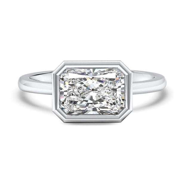 Rosa Radiant Cut Lab Grown Diamond East West Rubover Solitaire Engagement Ring | Noah James Jewellery.