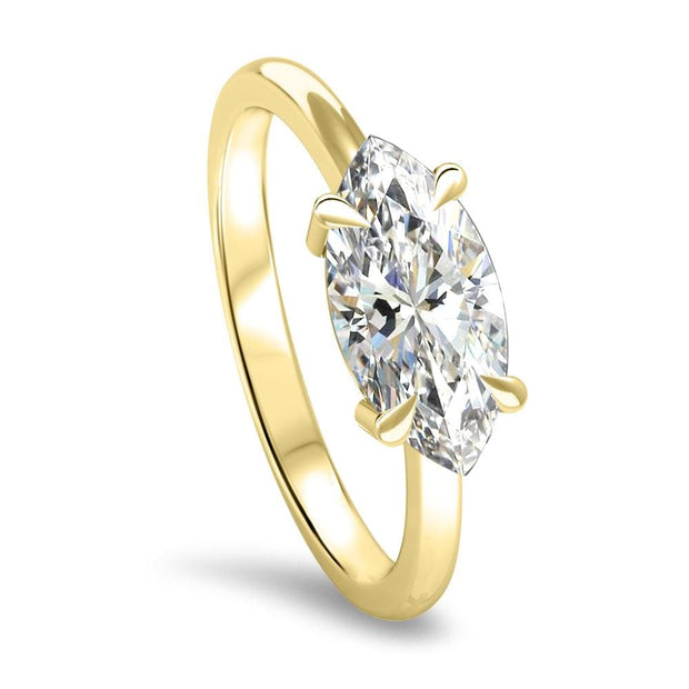 Thalia Marquise Cut East West Claw Set Solitaire Engagement Ring Yellow Gold | Noah James Jewellery.