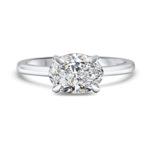 Thalia Oval Cut East West Claw Set Solitaire Engagement Ring Platinum | Noah James Jewellery.